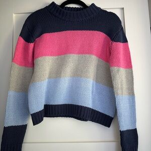 Aqua Women's Sweater with Pink, Blue, and Cream Stripes